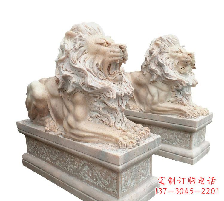 温州晚霞红石材欧式狮子