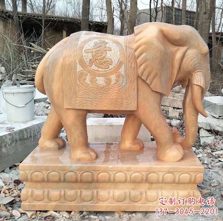 温州晚霞红石材大象雕塑