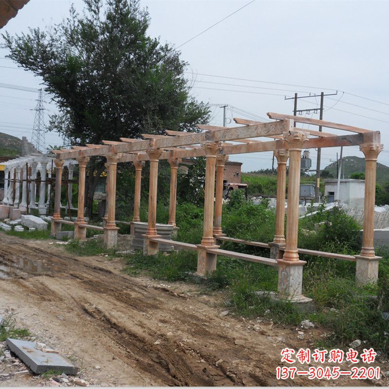 温州晚霞红石雕花架长廊
