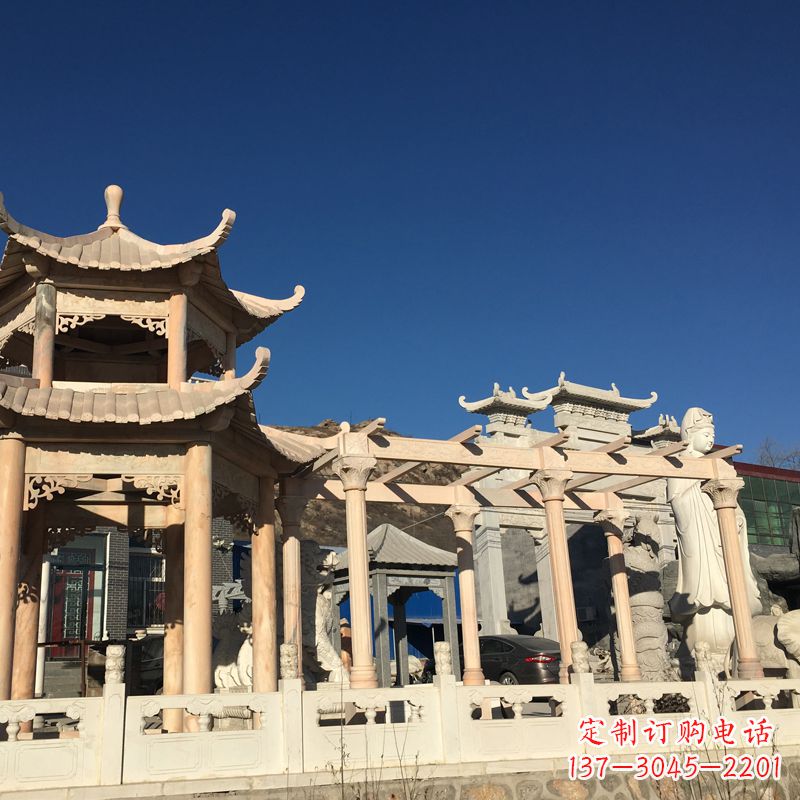 温州晚霞红石雕凉亭花架