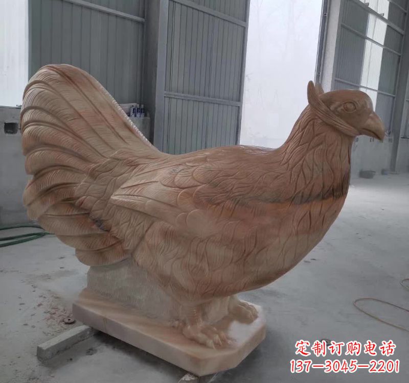 温州晚霞红石雕母鸡