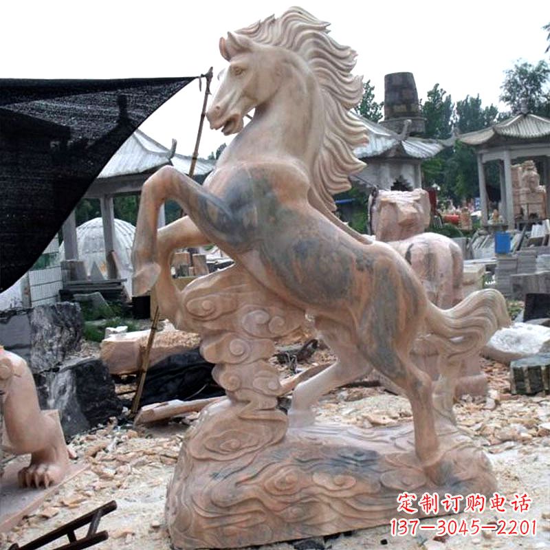 温州晚霞红石雕马生肖动物雕塑