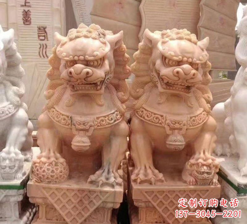 温州晚霞红石雕狮子