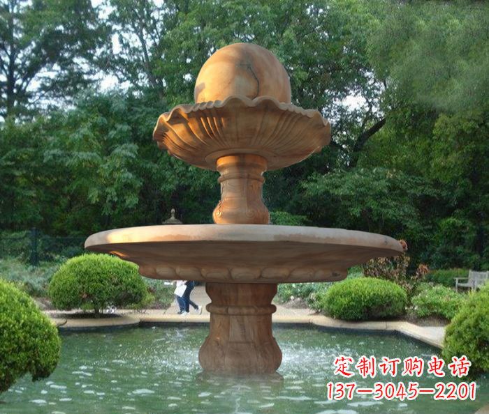 温州晚霞红双层风水球喷泉公园石雕