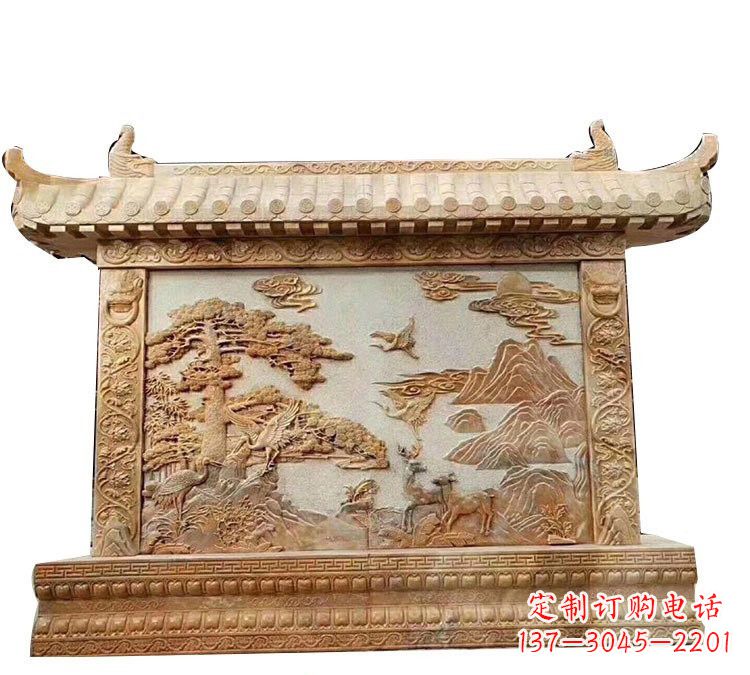 温州晚霞红松鹤延年浮雕影壁