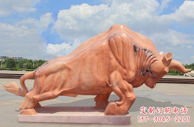 温州晚霞红拓荒牛石雕