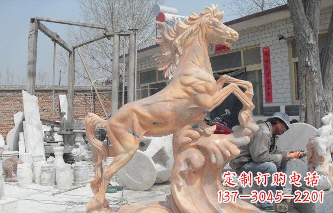 温州晚霞红踏浪奔马石雕222