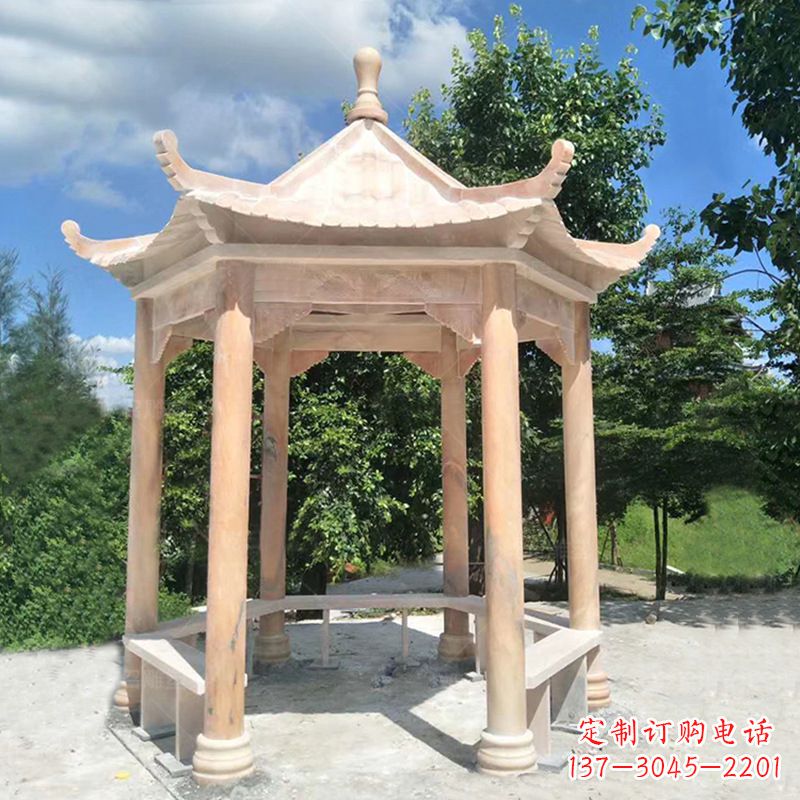 温州晚霞红庭院石凉亭