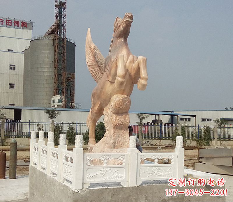 温州晚霞红祥云飞马企业景观石雕