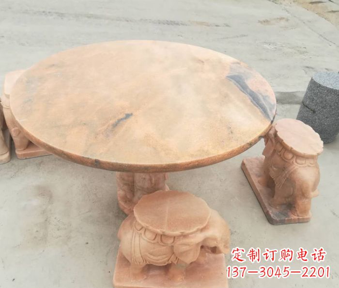 温州晚霞红小象桌凳别墅石雕 (4)