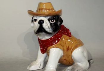 温州任性可爱的牛仔造型斗牛犬雕塑