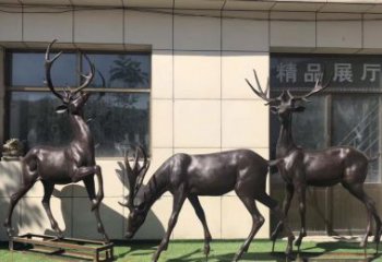 温州群鹿铜雕塑，艺术精雕细琢