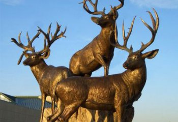 温州三鹿登高鹿景观铜雕，让你秀智慧雕刻艺术