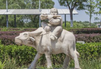 温州石雕牧童牛雕塑，让传统气息永存