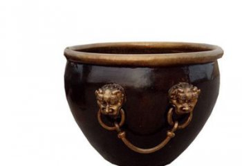 温州铜雕圆形荷花水缸雕塑 (4)