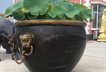 温州铜雕圆形荷花水缸雕塑 (3)