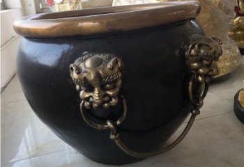 温州铜雕圆形荷花水缸雕塑 (5)