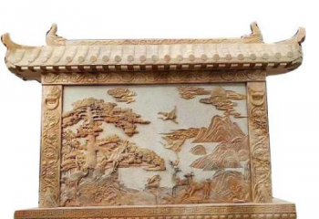 温州晚霞红松鹤延年浮雕影壁