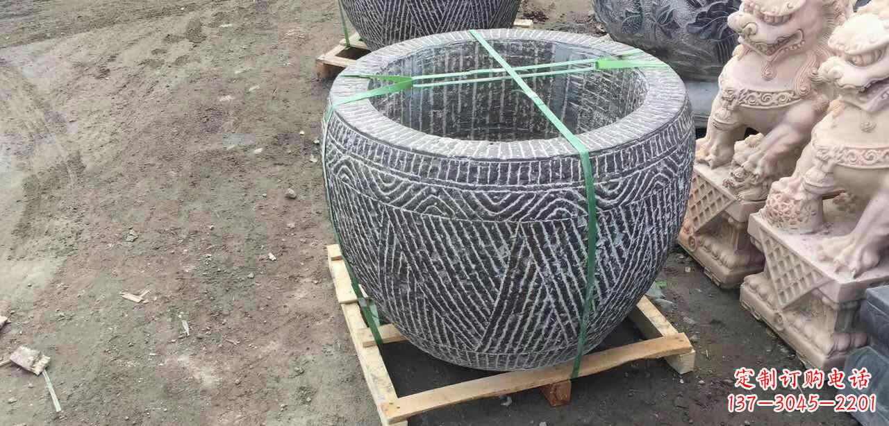 温州纹理石浮雕水缸