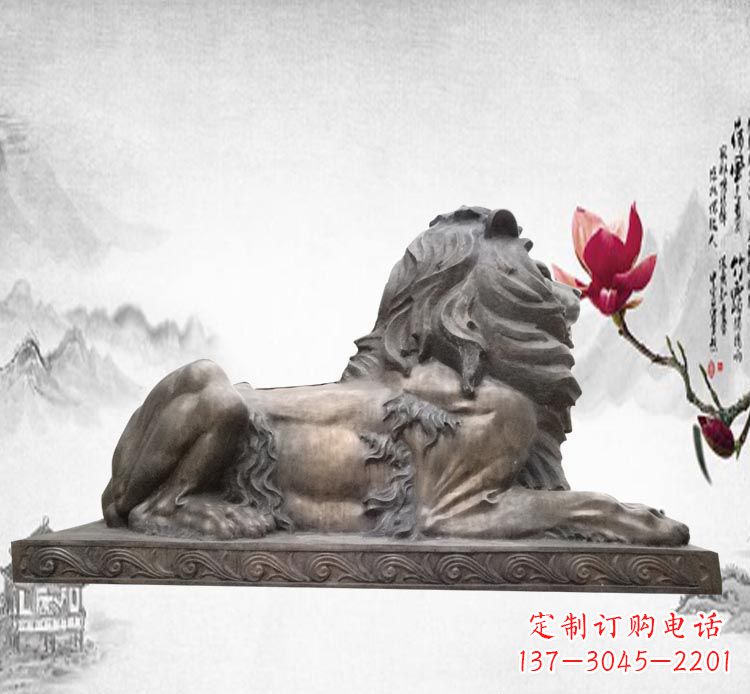 温州卧着的西洋狮子铜雕