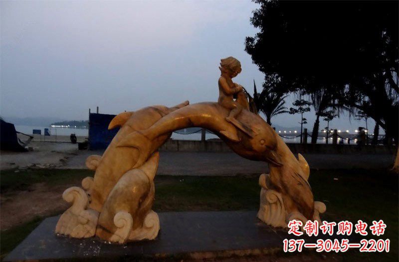 温州西方儿童骑海豚石雕