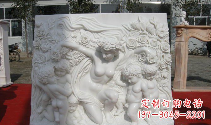 温州西方女人与孩子汉白玉浮雕