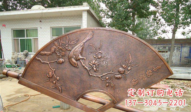 温州喜鹊登梅扇子景观铜浮雕