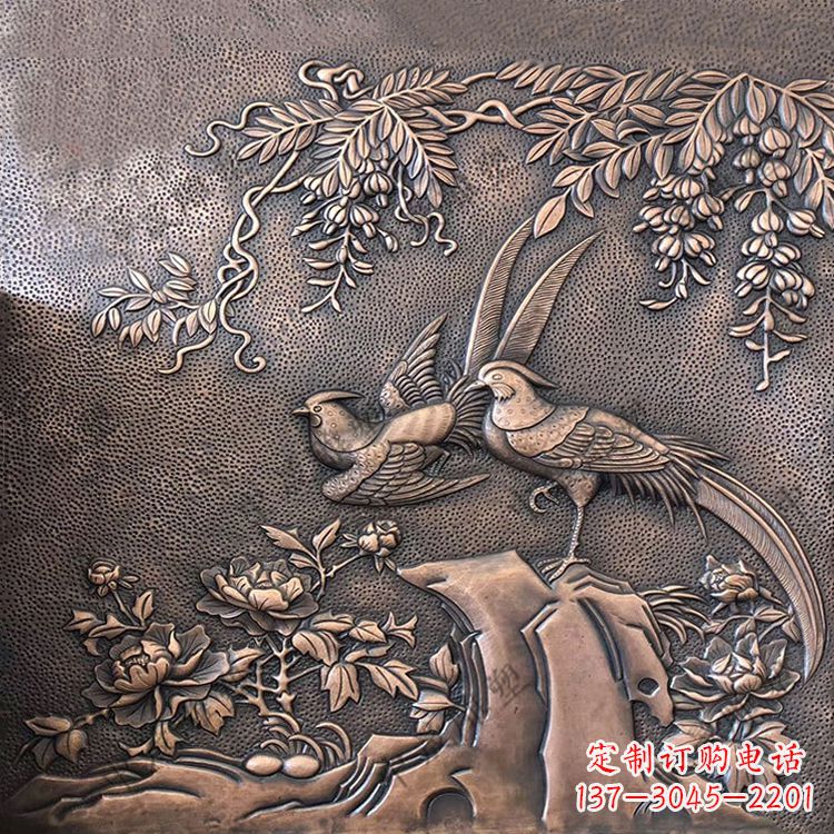 温州喜鹊紫铜浮雕装饰画