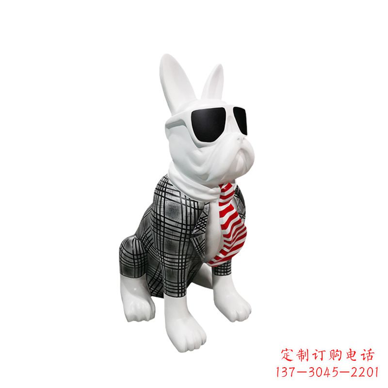 温州系领带戴墨镜的狗雕塑,商场超市美陈斗牛犬摆件