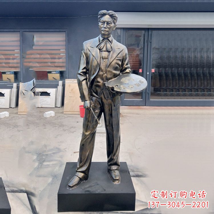 温州现代画家徐悲鸿雕塑-玻璃钢仿铜名人雕像