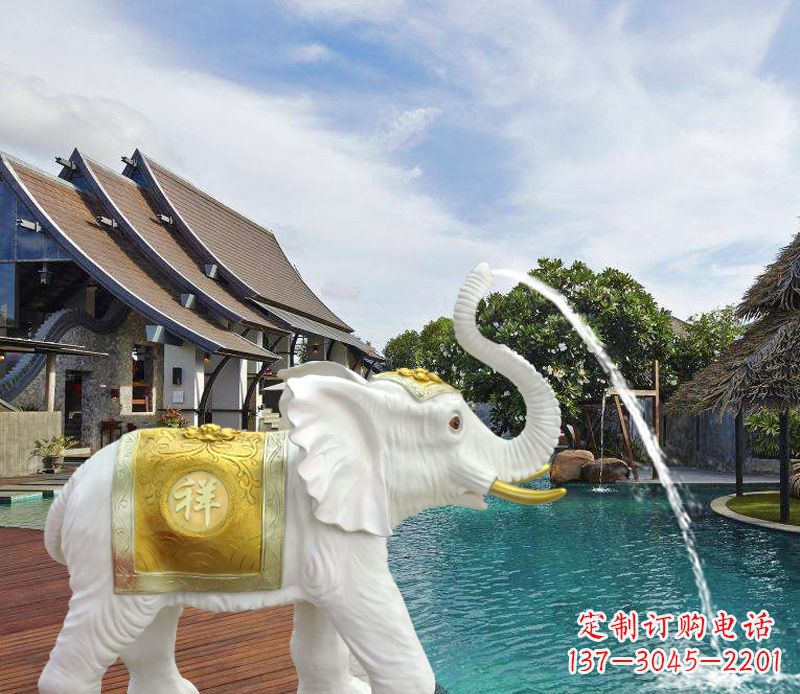 温州祥瑞汉白玉喷泉喷水大象