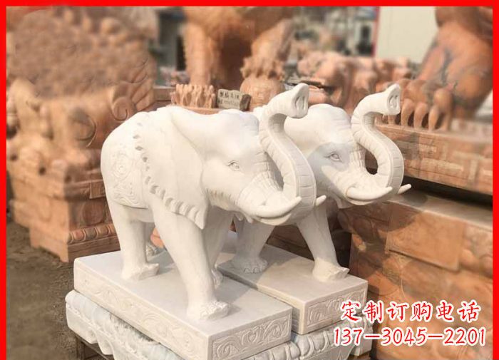 温州象鼻朝天的大象汉白玉招财石雕