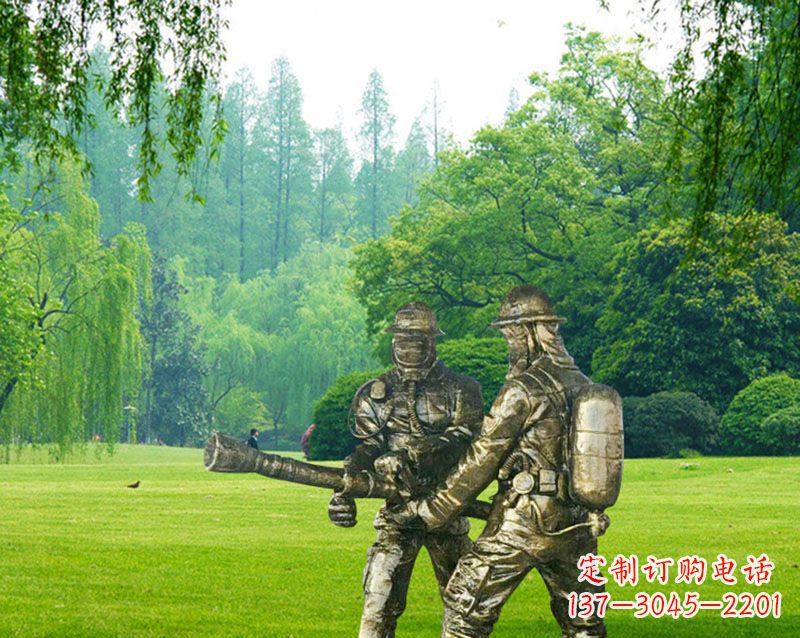 温州消防员灭火铜雕
