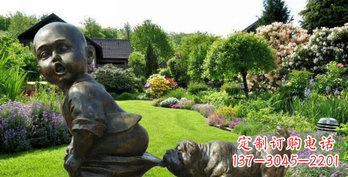 温州小狗叼小孩裤子童趣铜雕