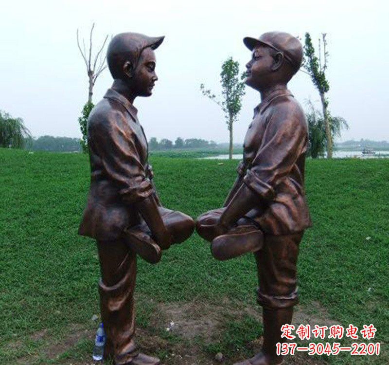 温州小孩斗鸡铸铜雕塑