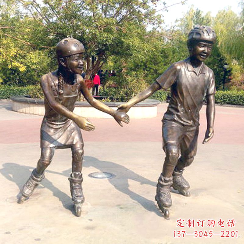 温州小孩滑旱冰广场运动人物铜雕