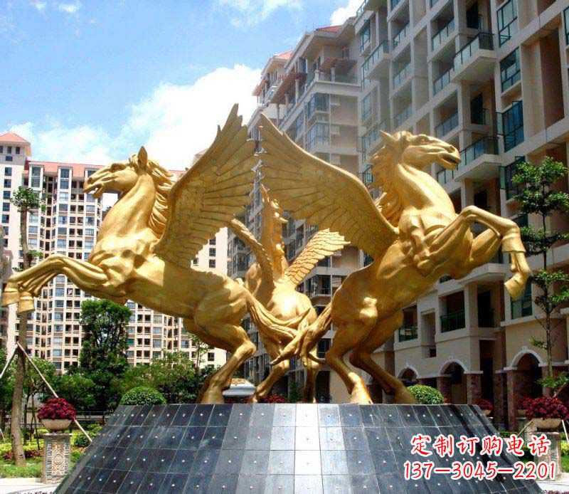 温州小区飞马三匹马景观铜雕