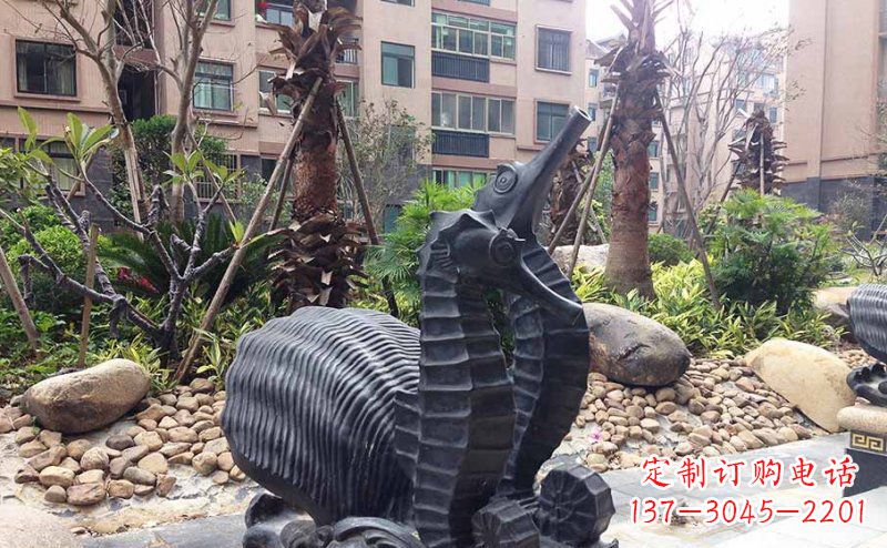 温州小区海马动物玻璃钢仿铜雕塑