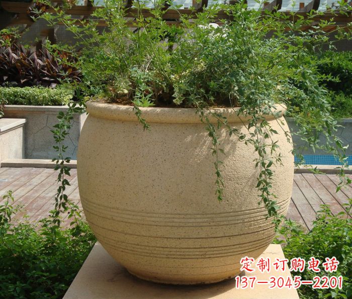 温州小区景观大理石花盆石雕 (2)