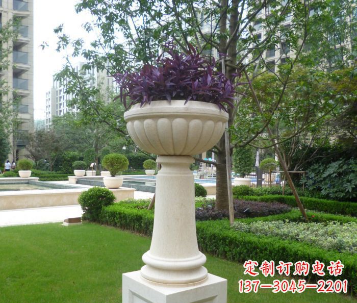 温州小区景观汉白玉花盆石雕 (2)