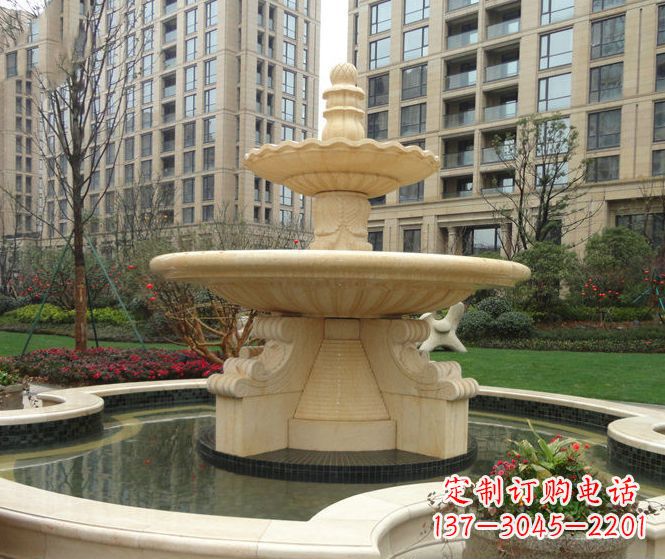 温州小区景观晚霞红多层喷泉石雕 (3)