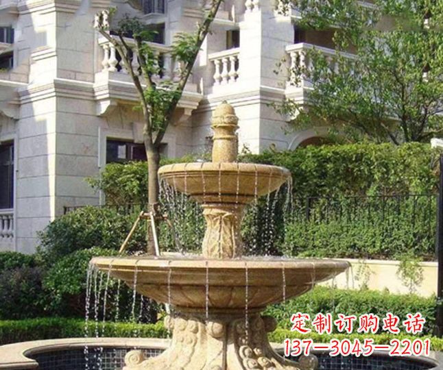 温州小区景观晚霞红多层喷泉石雕 (4)