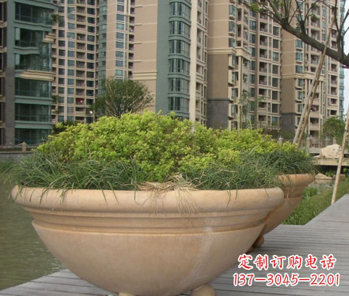 温州小区景观晚霞红花盆石雕