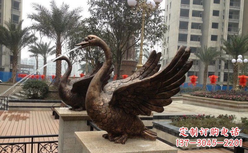 温州小区喷水天鹅动物铜雕