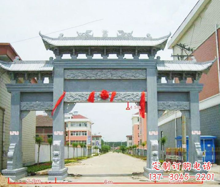 温州小区三门牌坊石雕