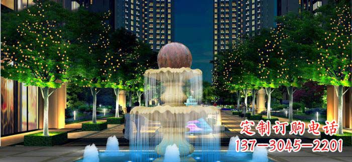 温州小区石来运转风水球石雕喷泉