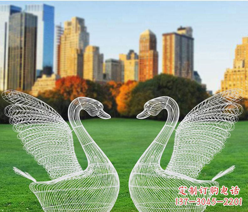 温州小区天鹅镂空不锈钢雕塑