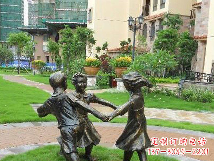温州小区铜雕儿童玩游戏人物雕塑