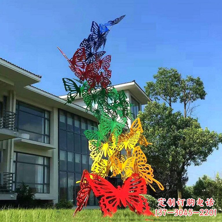 温州小区园林不锈钢彩色蝴蝶景观雕塑