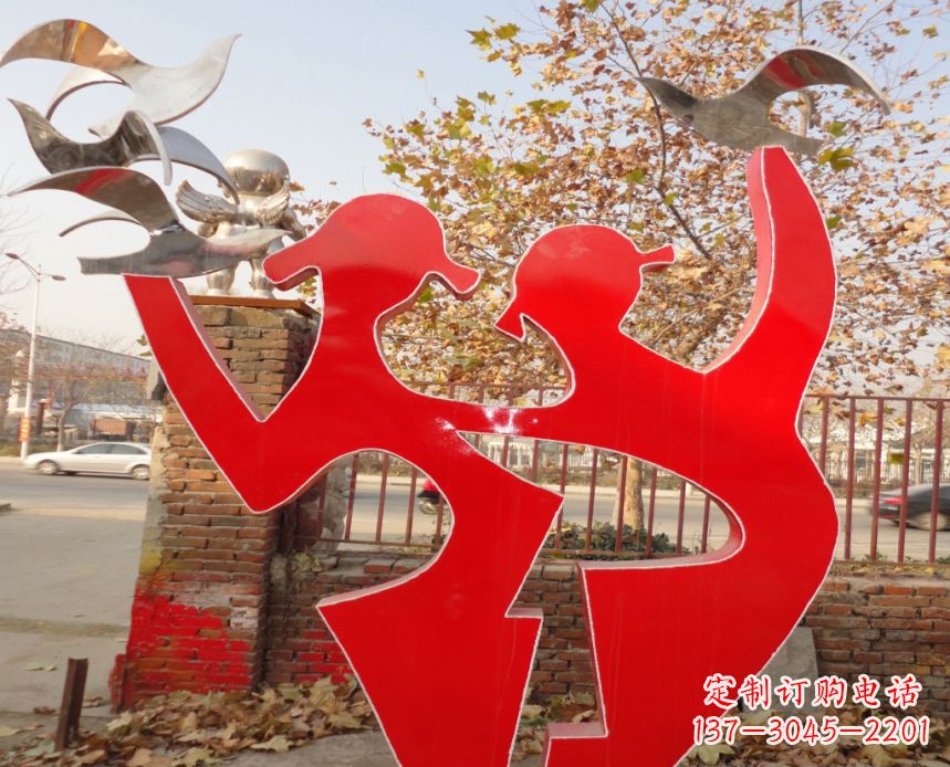 温州校园不锈钢剪影人物和和平鸽雕塑